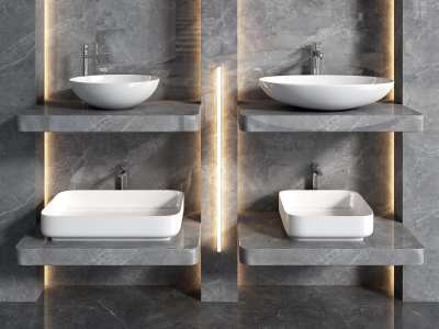 现代洗手台盆3D模型下载